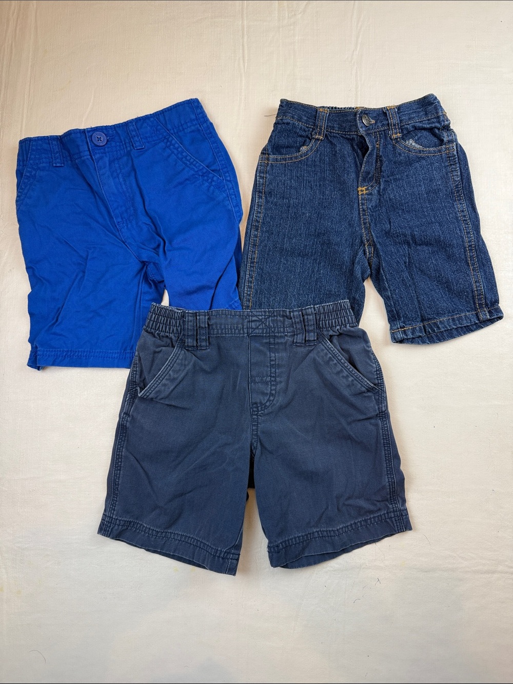 Kids Short Bundle Pull-On Navy Royal Blue Denim Button Zip Front Size 3T